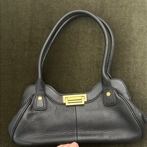 Kate Landry Black Leather Shoulder Bag with Gold Accents